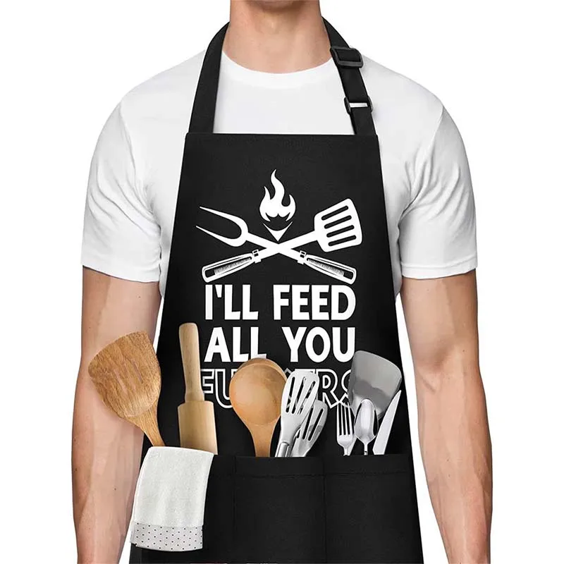 Verstellbare, mit Logo bedruckte Küchenschürze für Männer mit Taschen, Grill, Kochen, Kochschürze, einzigartiges Geburtstagsgeschenk für den Heimgebrauch im Restaurant – Detail 2