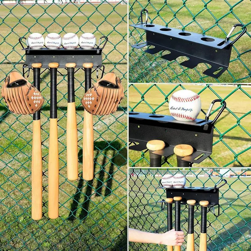 Bat Rack For Wall Baseball And Bat Organizer For Wall Baseball Gear Rack With 4 Holder 4 Ball Display Stand
