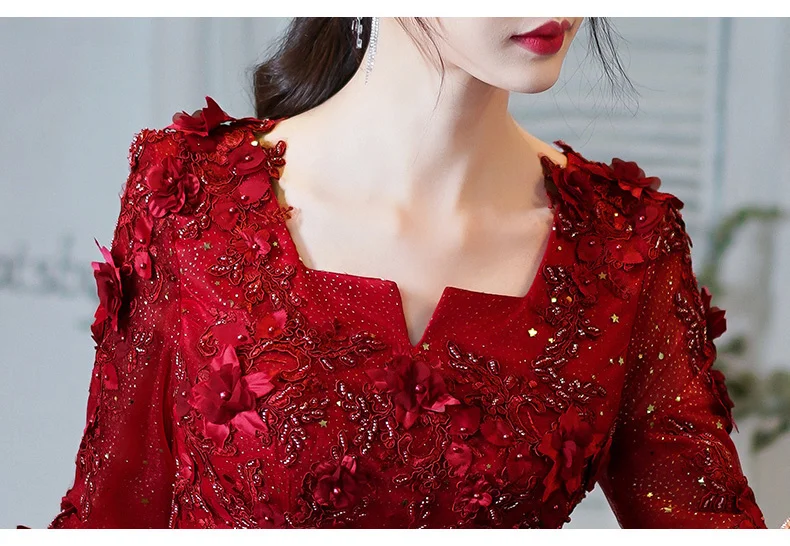 Wine Red Modest Evening Dresses With 3/4 Sleeves 2021 Luxury Appliques A-line Floor-length Women Formal Gowns For Wedding Party black evening dresses