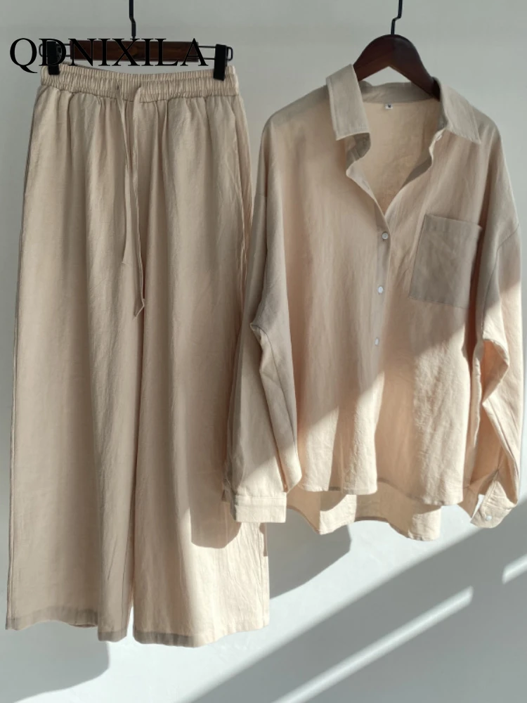 Two piece sets womens outifits oversize 100 cotton shirt women s suit