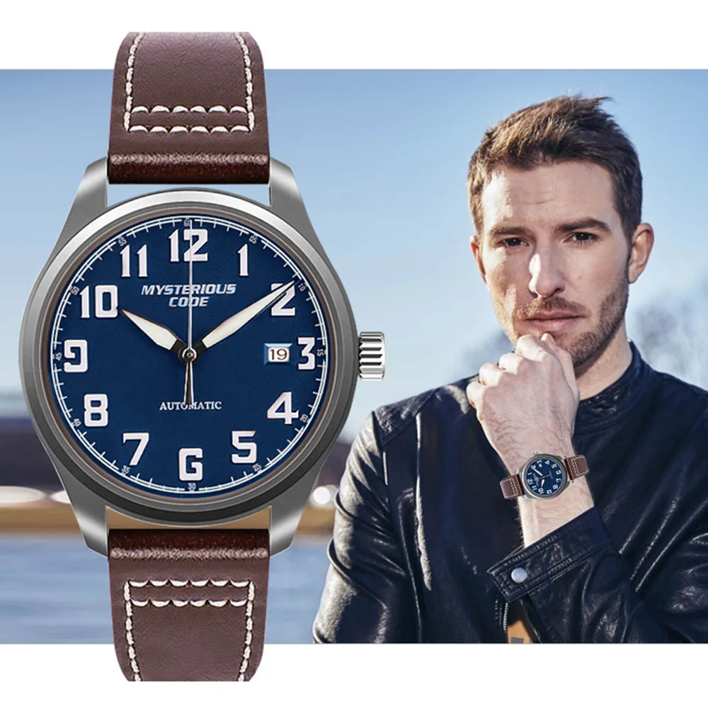 

40mm Classic Retro Pilot Automatic Mechanical Movement Luminous Waterproof Sapphire Glass Leather Men's Watches Luxury Watch
