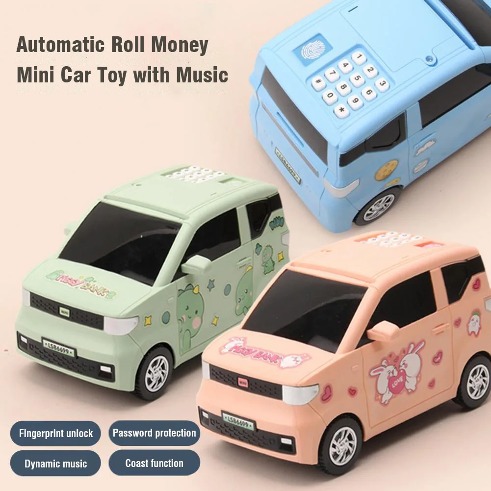 

Mini Car Piggy Bank Automatic Fingerprint Password Saving Box Electric Cash Box Piggy Bank Roll Coin Children's Educational Toy