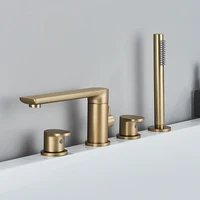 Brushed Golden Bathtub Faucet Deck Mounted Tub Mixer Tap Rotating Spout Bath Shower Set with Handshower Head Bathroom Mixer Tap 2