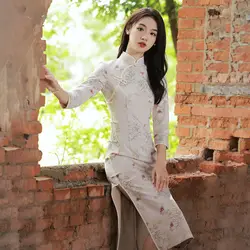 Robe Qipao fendue pour femmes, grande taille, mélange de coton, imprimé traditionnel, Style chinois rétro, mode printemps 2022 