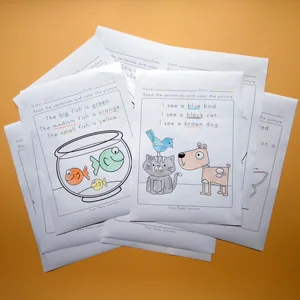 Cahier d'exercices pour apprendre à dessiner et à lire des mots en couleurs anglaises, pour apprendre à comprendre et à intégrer les jeux en classe, enseignement de la lecture