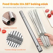 Reusable Barbecue Skewers Stainless Steel Grill Skewers Storage Tube Shish Kebab Camping Flat BBQ Forks Kitchen Outdoor BBQ Tool