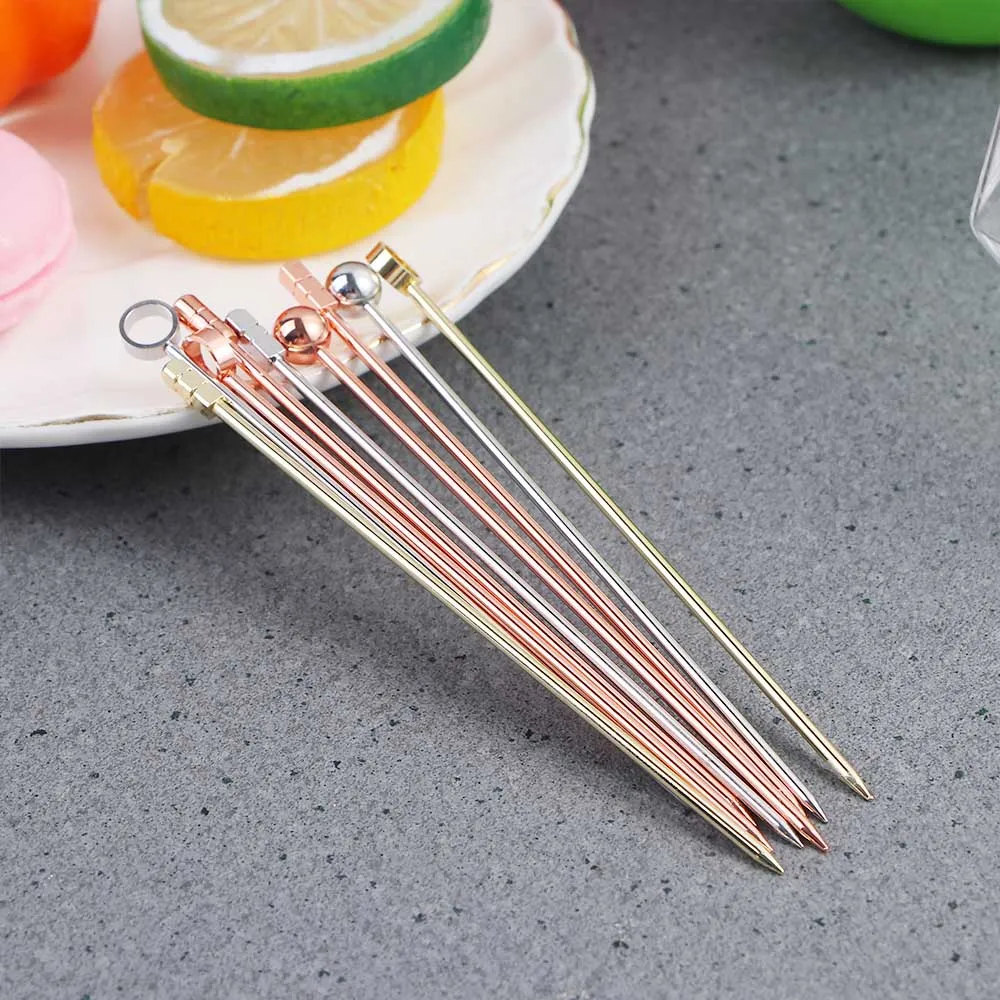 Stainless Steel Cocktail Sticks 5Pcs Fruit Sticks Reusable Drink Picks Toothpicks for Drinks