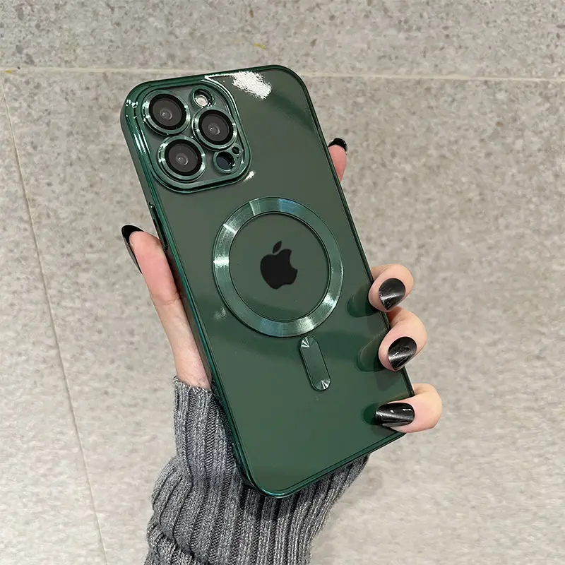 Magnetic For Magsafe Wireless Charge Clear Case For iPhone 14 13 12 11 Pro Max X XR XS 8 Plus Luxury Plating Soft Silicone Cover