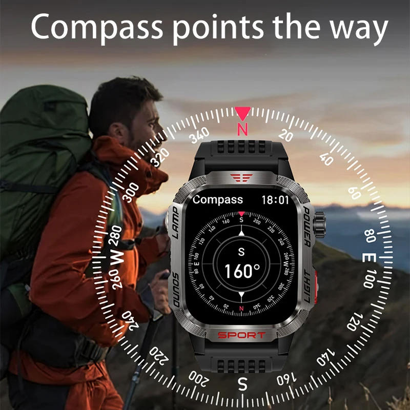 Outdoor Military GPS Smart Watch Men Flashlight 600mAh Compass Waterproof Outdoor Sport Tracker Bluetooth Call Smartwatches Man