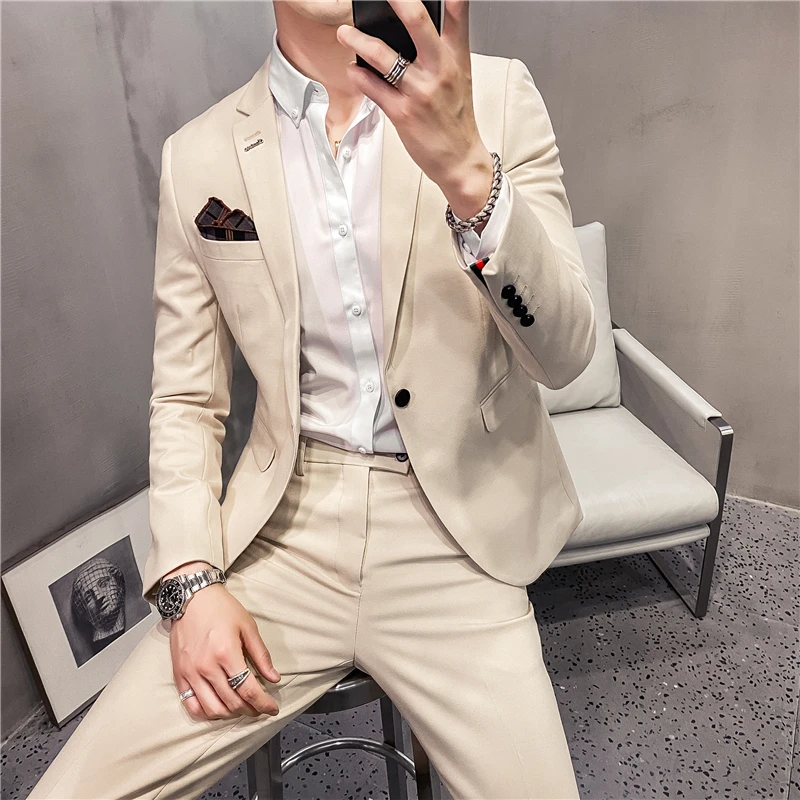 British Style Business Fashion Casual Suit Two-piece (jacket+pants) Spring New Men's Wedding Dress Large Size 6XL 7XL