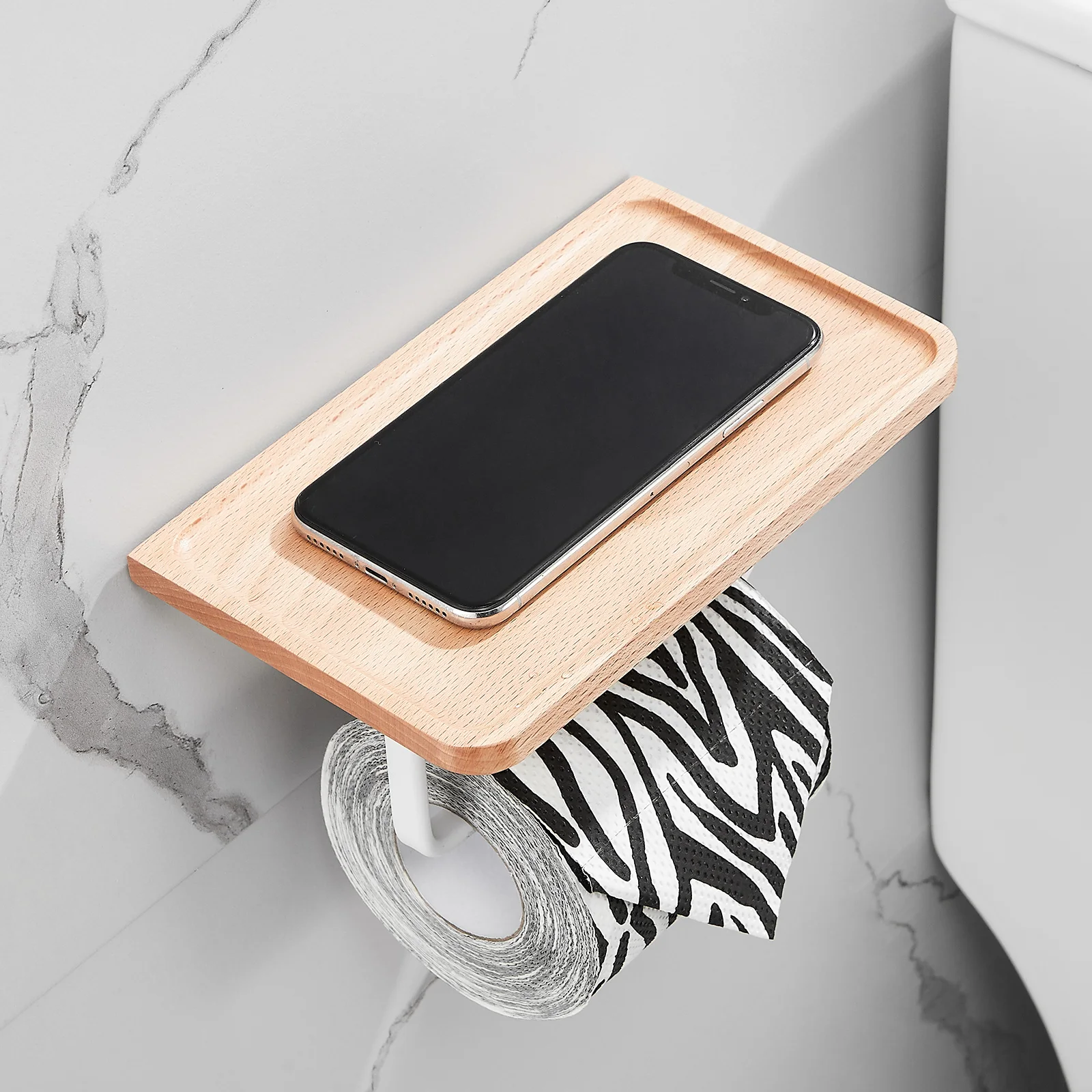 SARIHOSY Wooden Toilet Paper Holder Bathroom Wall Mount WC Paper Phone Holder Shelf Storage Towel Roll Shelf Accessories
