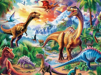 Dinosaur Landscape Puzzles Wooden Jigsaw Puzzles 120/300/500/1000 Pieces Unique Educational Toys for Adults/Kids Birthday Gift 1