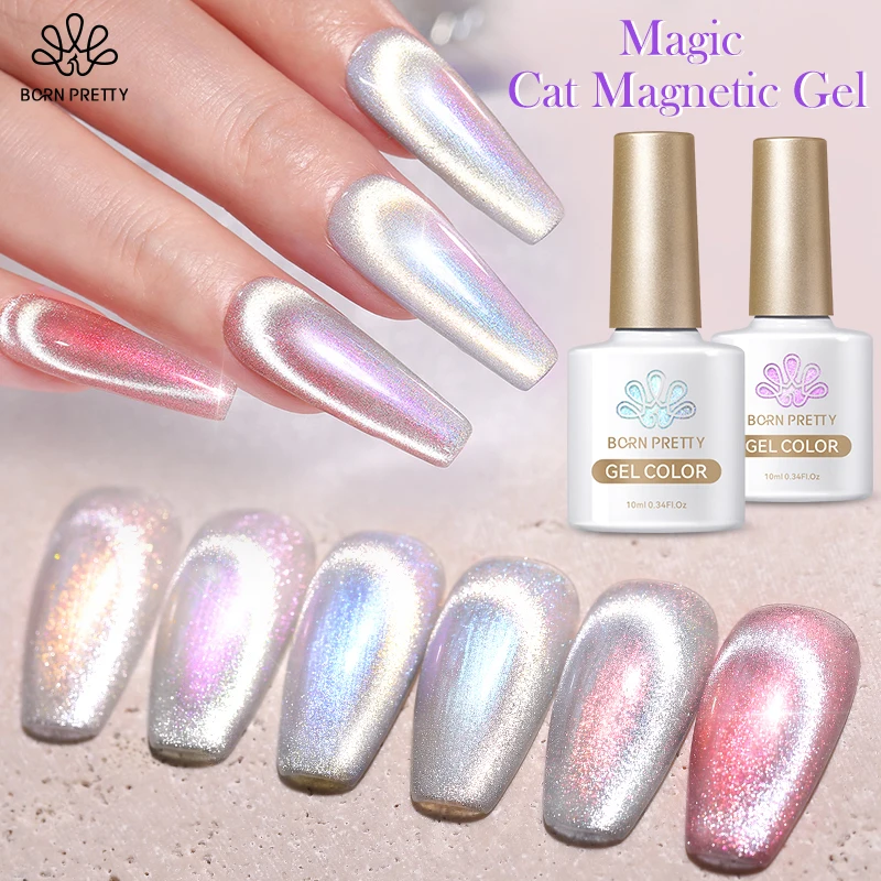 

BORN PRETTY 10ml Magic Cat Magnetic Gel Nail Polish Sparking Aurora Silver Effect Soak Off UV Gel Varnis Semi-Transparent