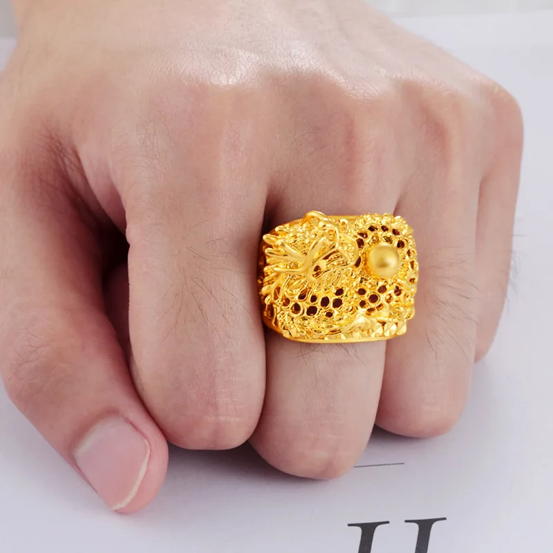 14K Yellow Gold Plated Dragon Ring For Menmen'S Ring Birthday Gold Open Ring Domineering Thick Ring Gift Oro Puro De 14 K