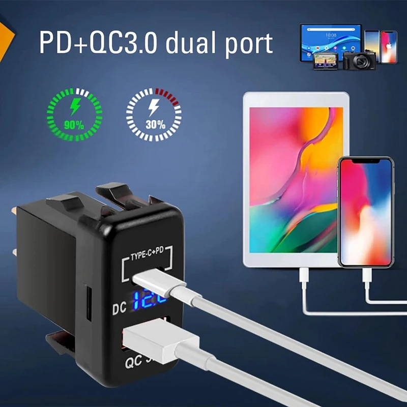 12V-24V USB Outlet Dual Quick Charge 3.0 & PD USB C Port Charger Socket Power Adapter For Car Boat Marine Truck