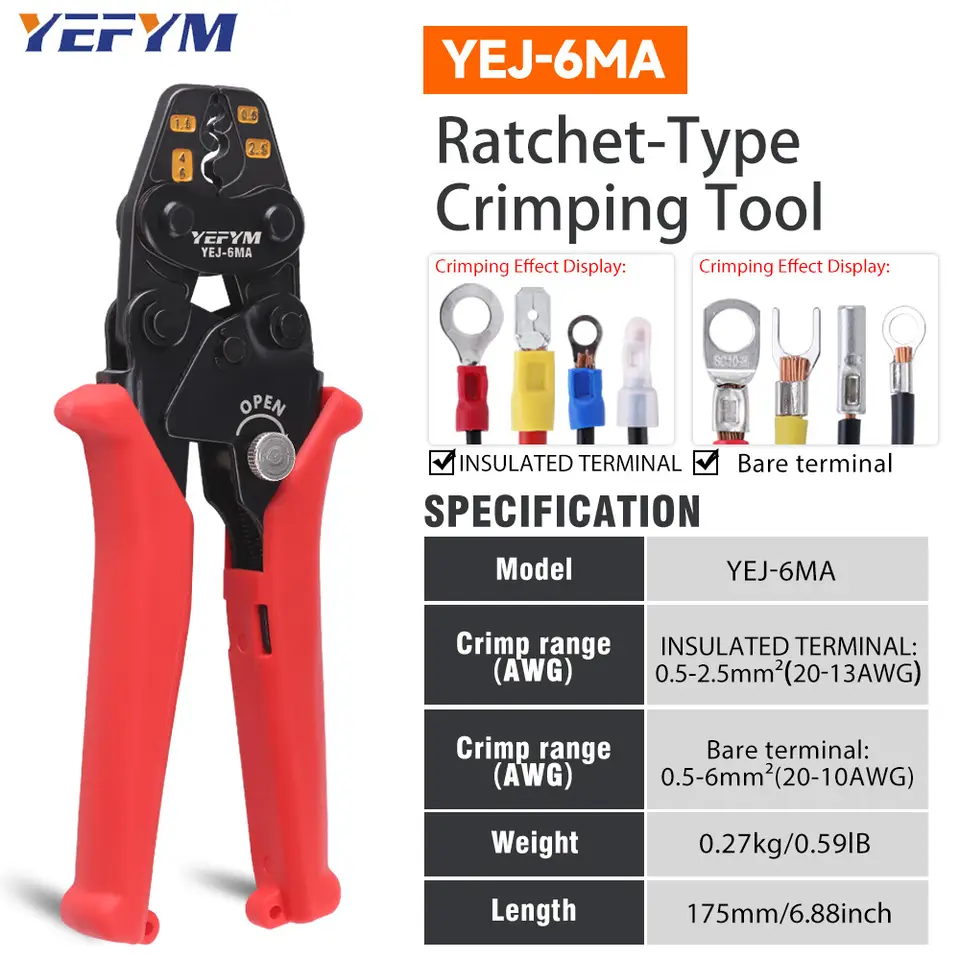 Insulated Terminals & Non-Insulated Terminals Cold Crimping Pliers Multifunctional Ratchet Crimping Tool Model image 3