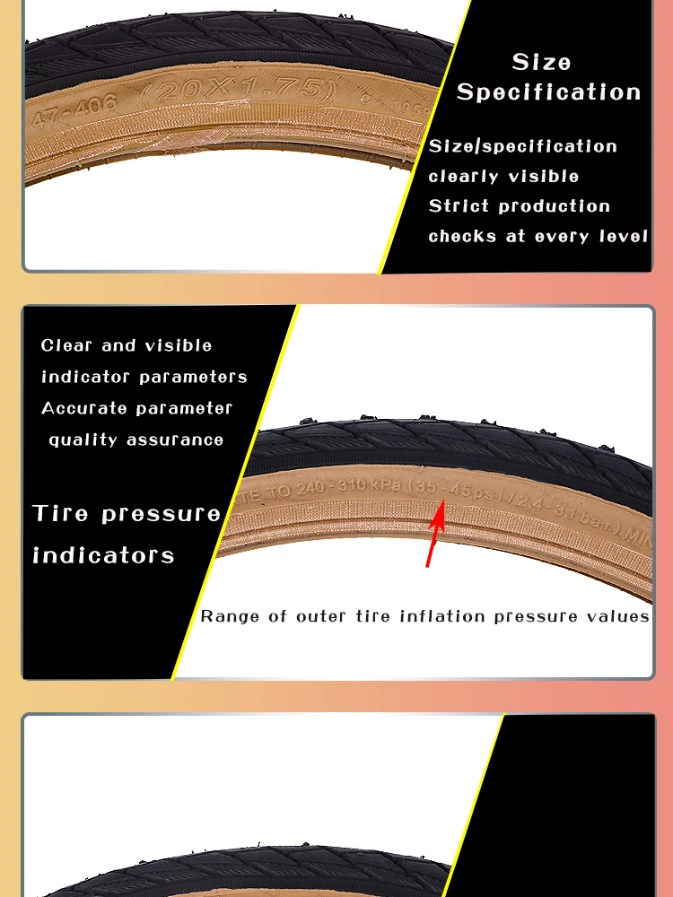 Description Picture 6 of itemCST 20 inch Bicycle tires 406 20X1.75 20X1.95 Brown Skin edge retro C1820D C1959 Folding Bike Tyre  ﻿