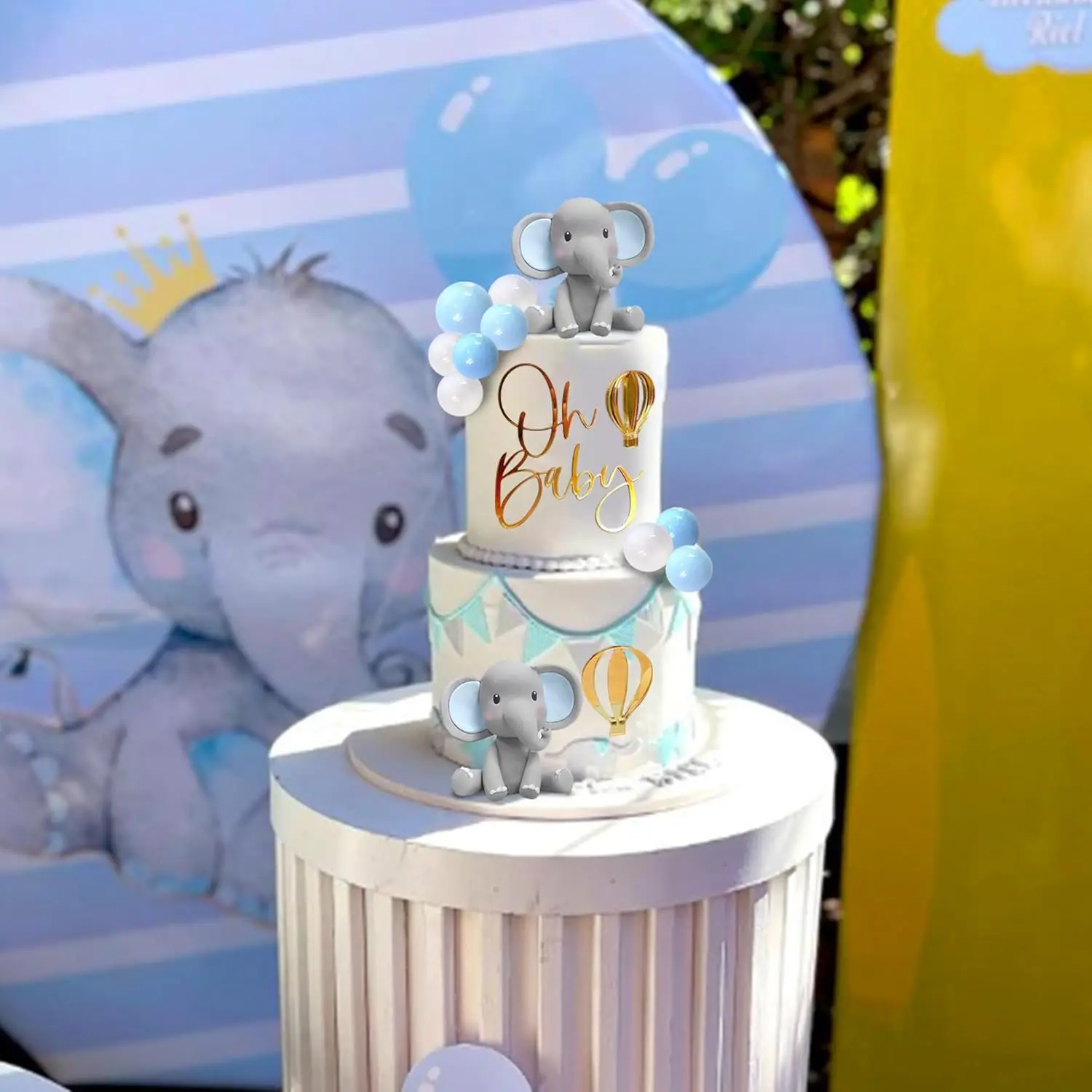 Kit Decorazioni Per Torta Di Pannolini Elefante Blu: Nastri, Papillon E Topper Per Baby Shower (Pannolini Non Inclusi) - 5