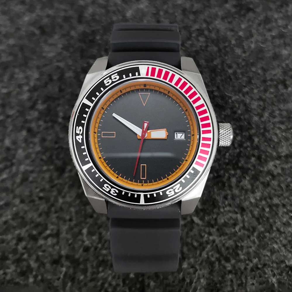 

43MM Big Dial Men's Watch Silicone Black Wristwatch NH35 Automatic Mechanical 10ATM Waterproof Watches for Men