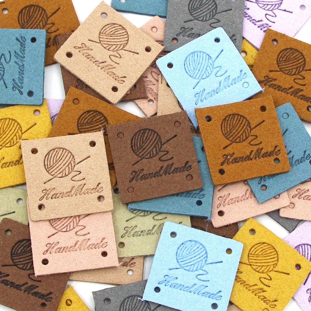 20Pcs Square Leather Tags Labels Handmade Labels For Hats Hand Made