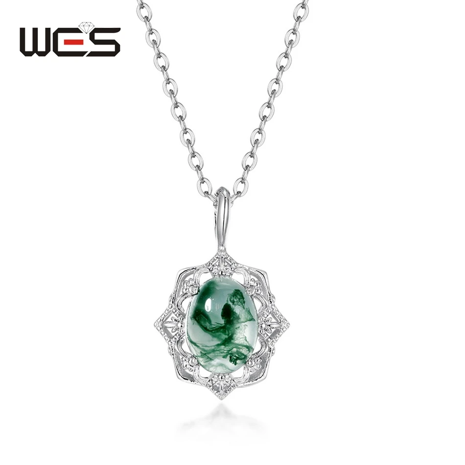 WES  천연 원석, 이끼 마노 펜던트 목걸이, 여성용 패션 쥬얼리, 크리스마스 결혼 선물, 6*8mm