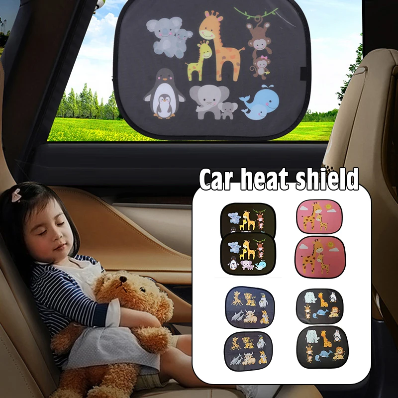 

2pcs Car Window Sun Shades Cover Side & Rear Kids Cartoon Stopper Mesh Blinds UV Block Foldable Car Heat Shield Protect Sticker