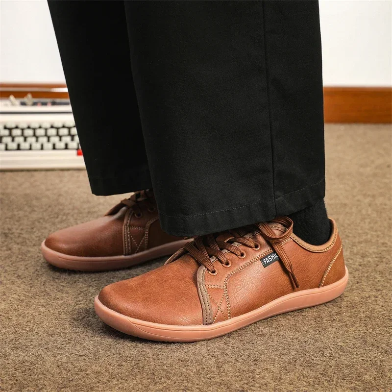 2024 Men Shoes New Flats Leather Walking Shoes Men Barefoot Wide-toed Shoes Wider Toe Casual Sneakes Large Size 47 48 5