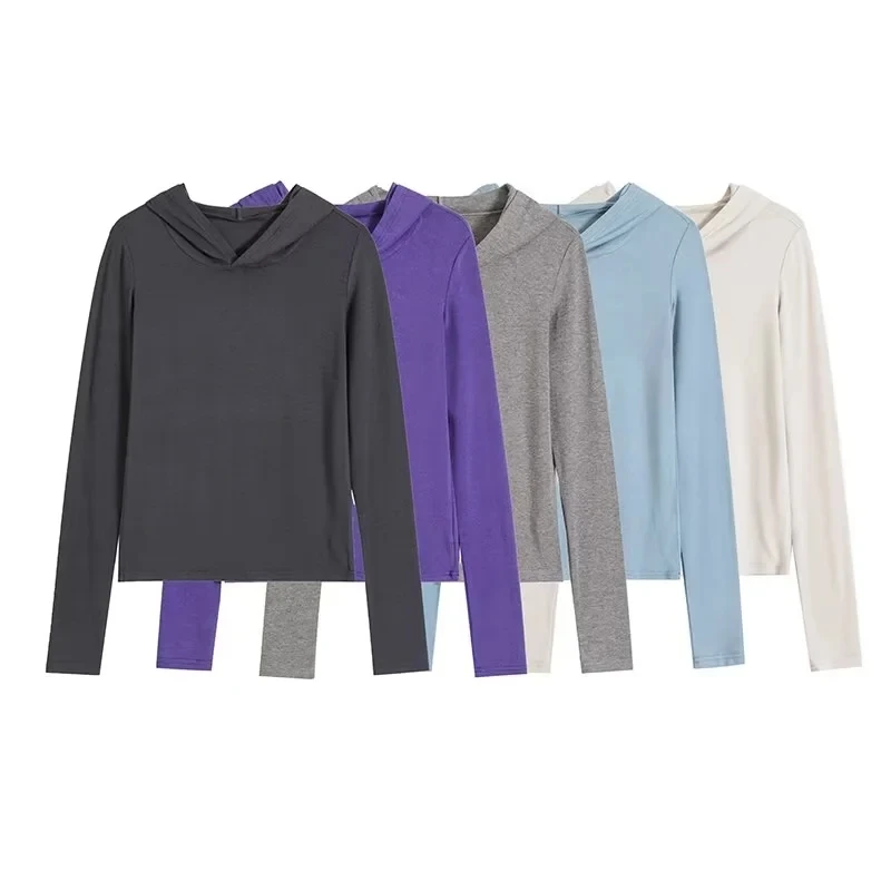 Women Solid Long Sleeves From Fitting Fit T-shirt Hoodie