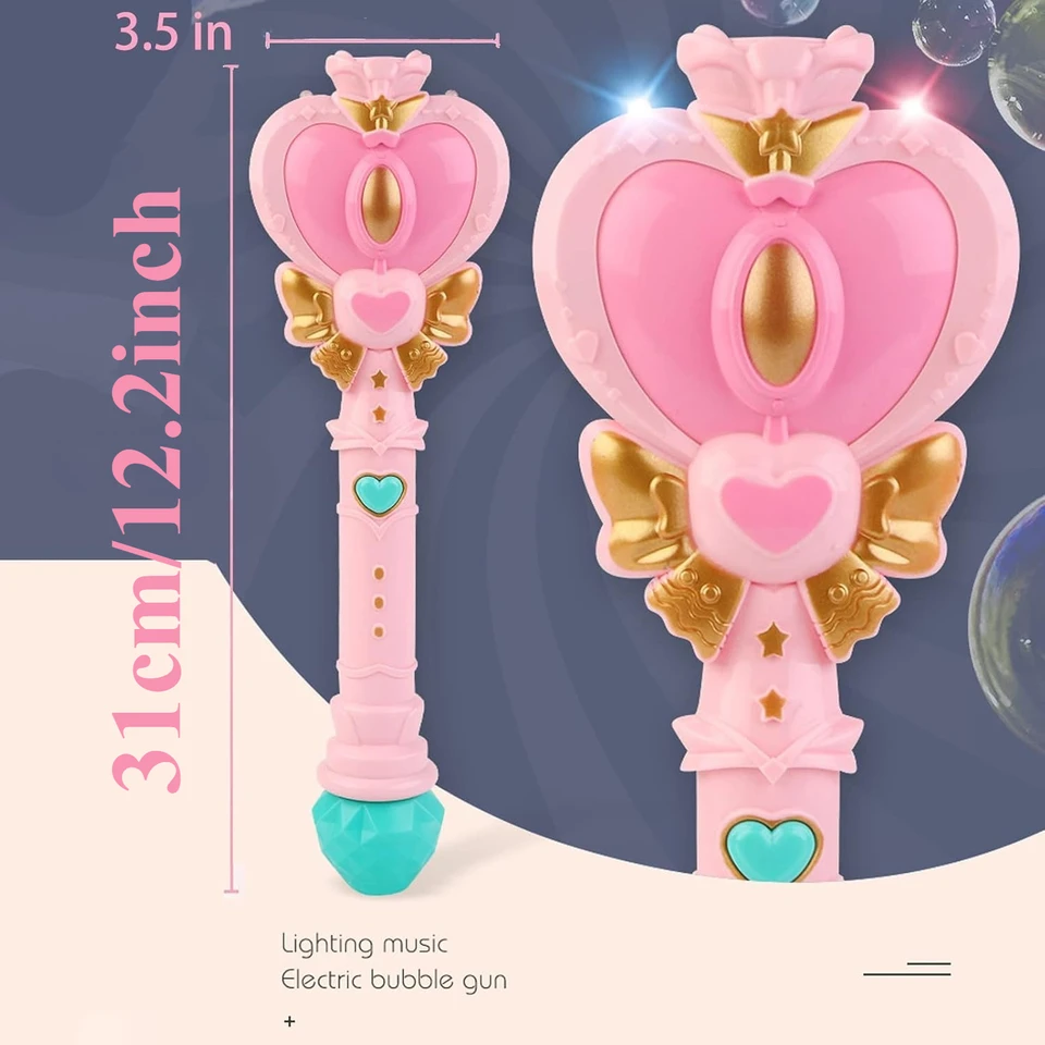 Musical Light-up Bubble Magic Wand Bubble Machine Bubble Blower With 2 Bottles Bubble Solution, 2 Settings, Gift For Kids Girl