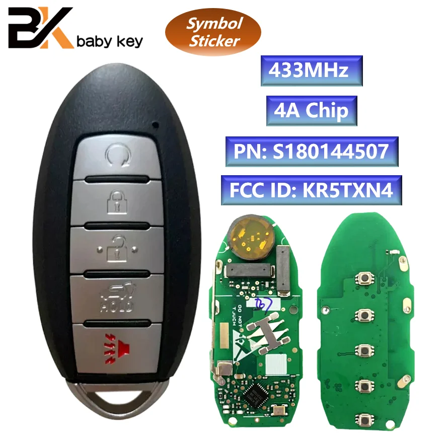 

BB ключ S180144507 дистанционный Автомобильный ключ для Nissan Rouge 2018 2019 2020 2021 Kicks 433 МГц 4A чип 5 кнопок FCC ID: KR5TXN4 БЕСКЛЮЧЕВОЙ Go