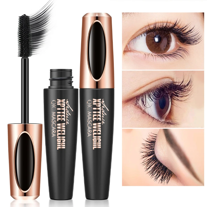 4D Mascara Lengthening Waterproof Eyelashes Eye Mascara Black Volume With Silk Fibers Brush Eyelash Makeup Tool Cosmetics
