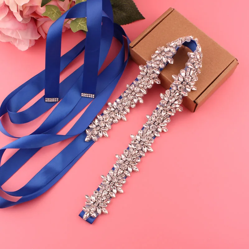 Crystal Bridal Belt with Ribbons Handmade Silver Wedding Belt for Evening Dresses