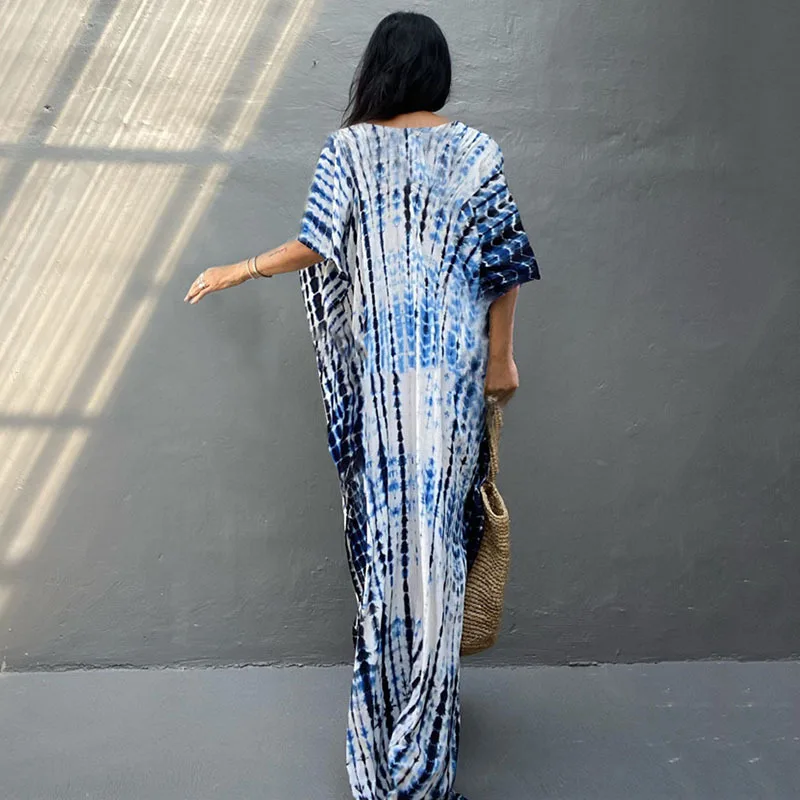 Fashion Casual Striped Print Long Dresses Women Bohemian V-neck Bat Sleeve Loose Slit Beach Dress Summer New Beachwear Vestidos 28 Fashion Casual Striped Print Long Dresses Women Bohemian V-neck Bat Sleeve Loose Slit Beach Dress Summer New Beachwear Vestidos