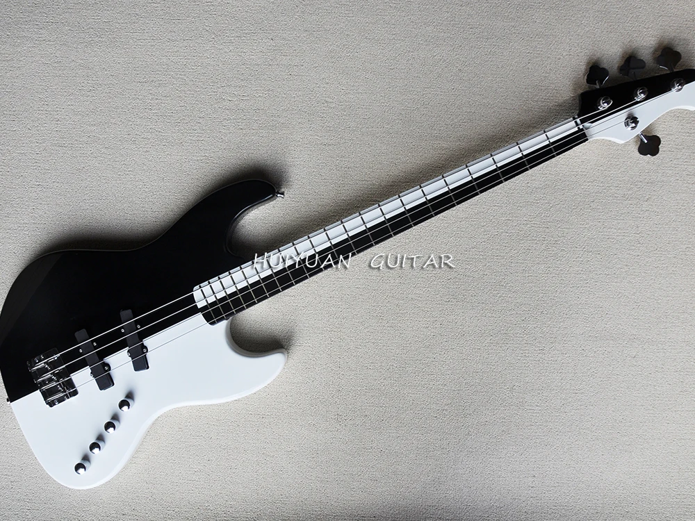 

Black and White 4 Strings Electric Bass Guitar with 21 Frets,Rosewood Fretboard,Customizable