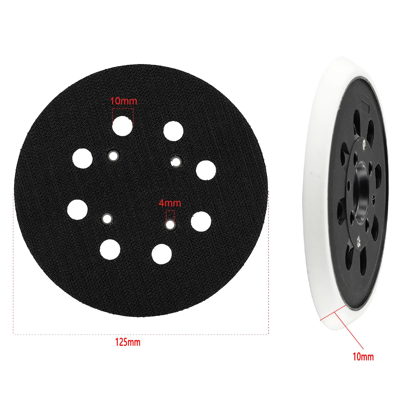 

Durable High Quality Backing Pad Power Tool Plastic + PU Replacement Sanding Pad 1pc 5 Inch/125mm 8 Holes Black
