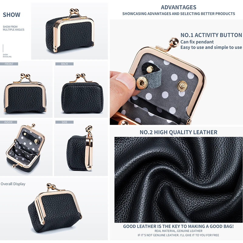 Kiss Lock Coin Purse Genuine Leather Mini Jewelry Box, Portable