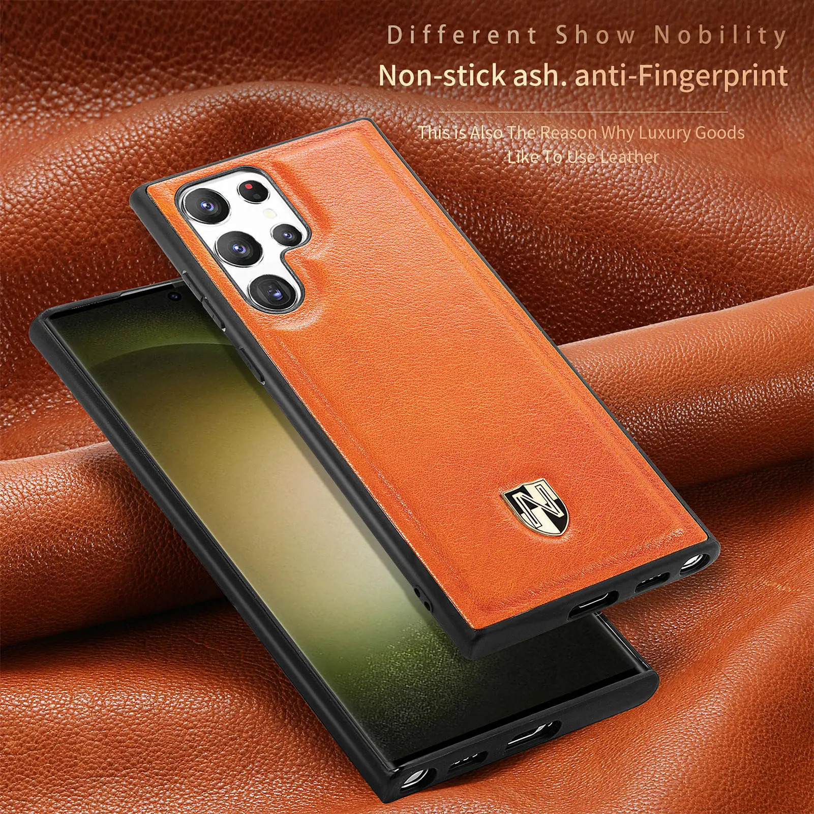 Luxury Phone Case For Samsung S23 Ultra Cow Leather Anti-slip Anti-fingerprint Anti-vibration Cover For Galaxy S22 Plus