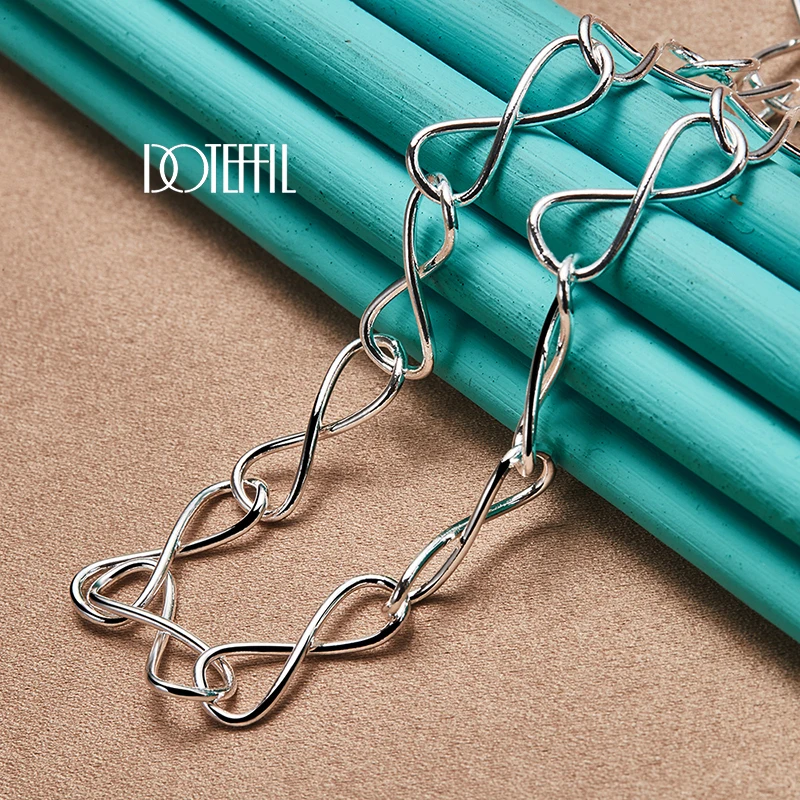 925 Sterling Silver Simple 8 Chain Necklace Bracelet Set 2pcs for Women Man Wedding Engagement Party Jewelry