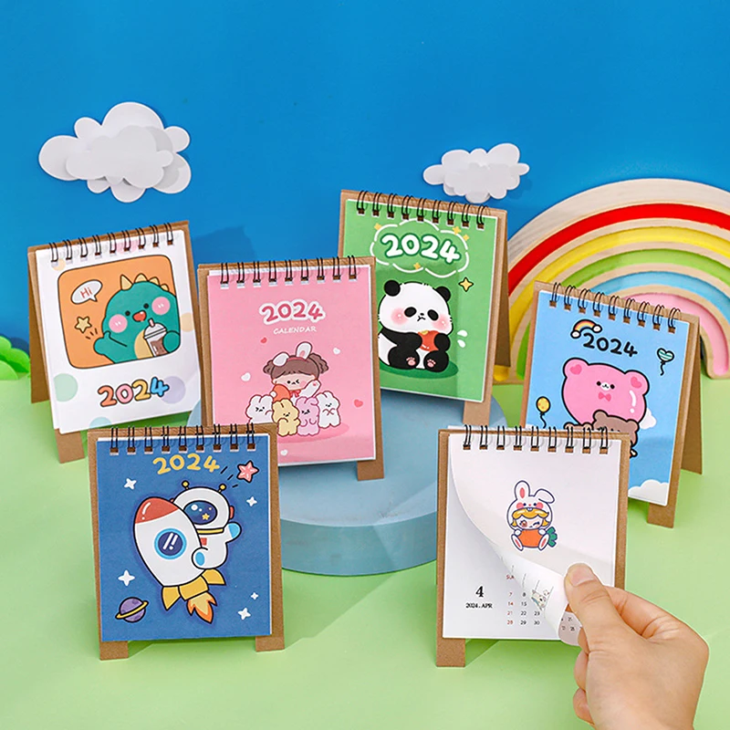 

2024 Cute Little Fresh Desk Calendar Desktop Planner Notepad Calendar Yearly Agenda Organizer Korean Stationery Office Supplies