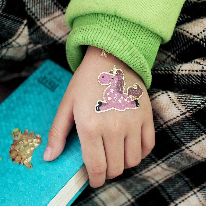 Gold Unicorn Temporary Tattoo Sticker Cartoon for Kids Face Children Body Fake Tattoo Body Makeup Waterproof Face Stickers Tattoo Sticker Temporary Tattoos Makeup Stickers 5pcs