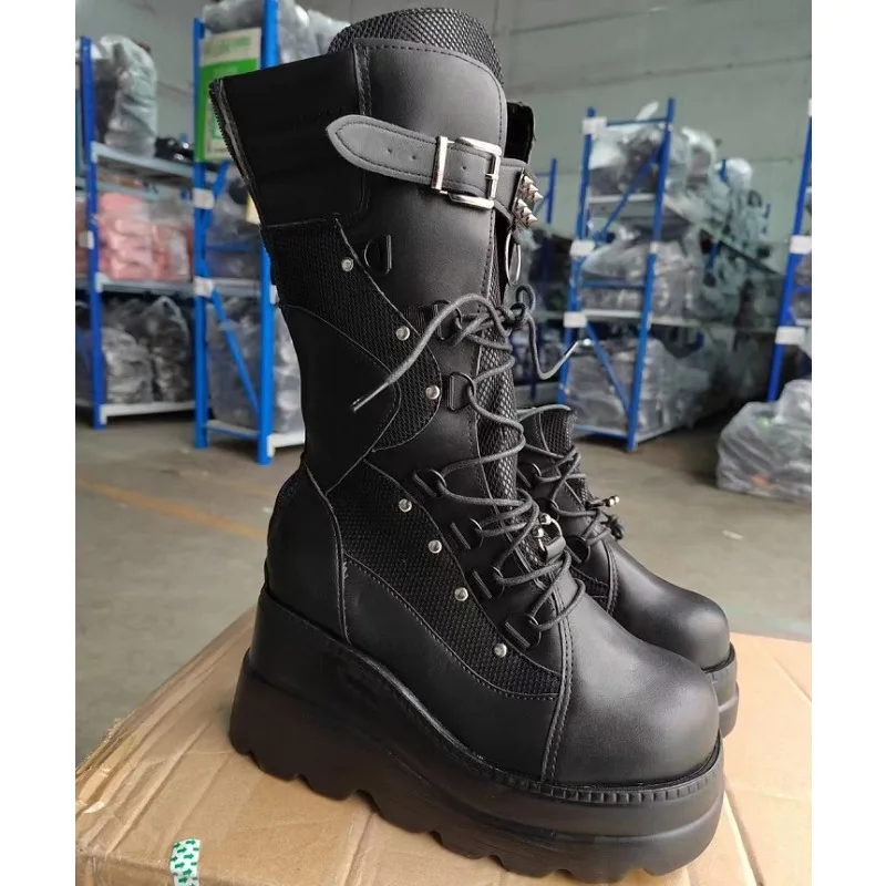 

Брендовые женские ботинки Zapatillas на платформе, новые осенние ботинки в стиле панк, рыцарские ботинки, высокие ботильоны со средним рукавом, женская обувь Botas Mujer