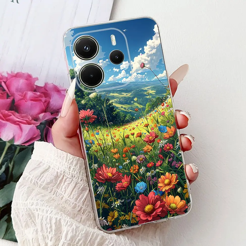 Clear Aesthetic Luxury Cute Cat & Floral Painted Soft Phone Case Cover