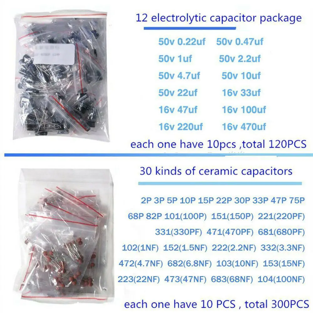 ABAN 1390Pcs 전자 부품 LED 다이오드 트랜지스터 커패시터 저항 키트..