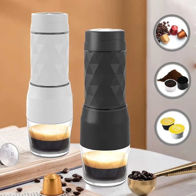HOMEFISH 3 In1 Portable Coffee Machine Hot/Cold Water Manual Espresso Maker For Capsule & Ground Hand Press Brewer hiking Travel 1