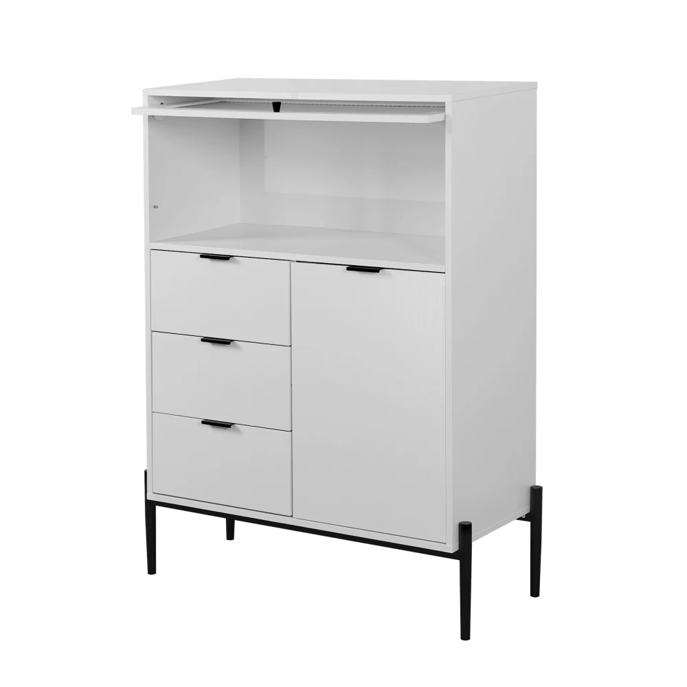 Holz-Sideboard mit 3 Schubladen, 1 Tür, 1 Glastür, Stauraum für Küche, Esszimmer, Flur, 85 x 40 x 120 cm – Detail 15