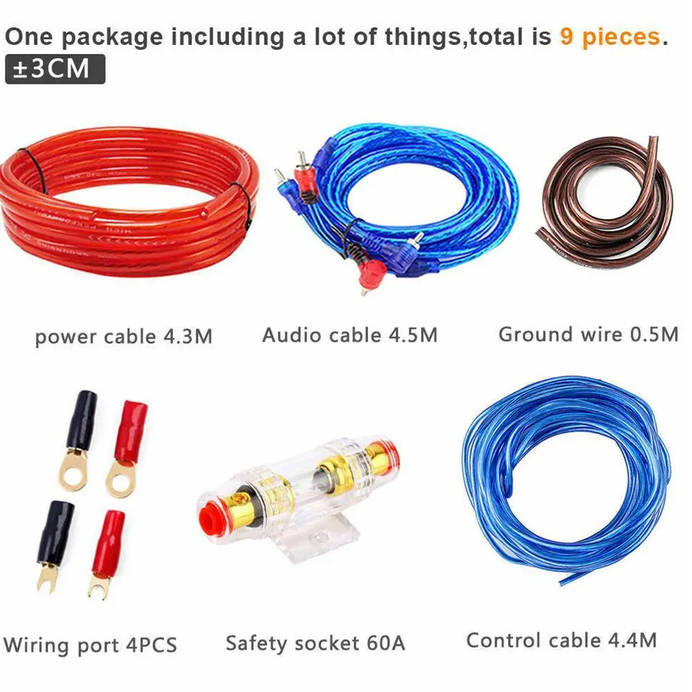 1 Set Car Audio Wiring Amplifier Subwoofer Speaker Installation Kit RCA Power Cable Fuse Holder