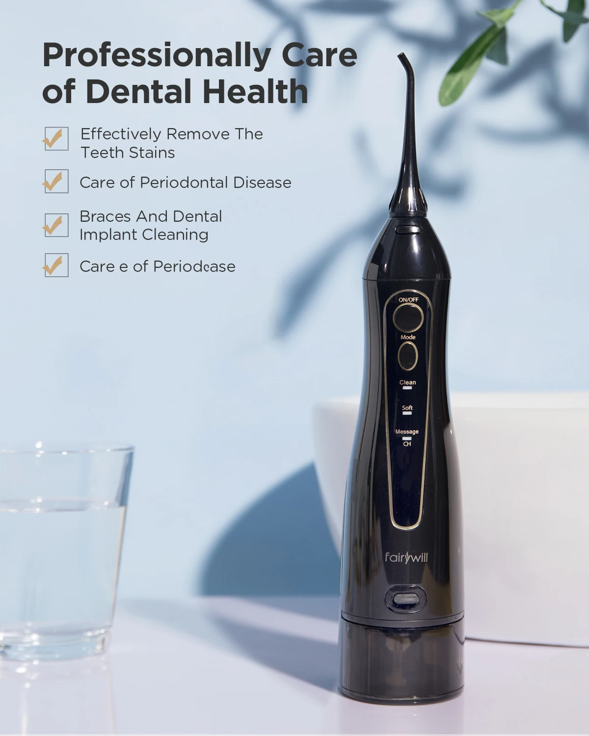 Fairywill Water Flossers Oral Irrigator Rechargeable Portable Dental 3 Modes Water Tank for Teeth 300ML Waterproof Teeth Cleaner 6