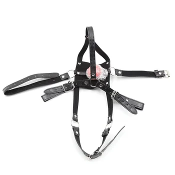 Faux Leather Head Harness Panel Bondage Gag Half Facepiece Restraint Hood Mouth Strap Oral Ball Couple BDSM Slave Roleplay 3
