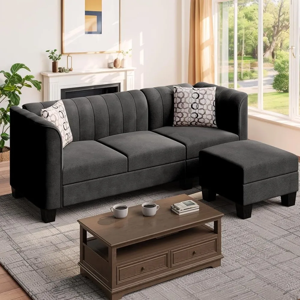 

Upgraded Convertible Sectional Sofa Couch Living Room Sofas Apartment and Office (Black)freight Free Furniture Home