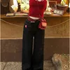 High Waist Wide Leg Black Jeans American Style Spicy Girl Hong Kong Style KT Cat Summer Design Women's Fashion Straight Leg Pant
